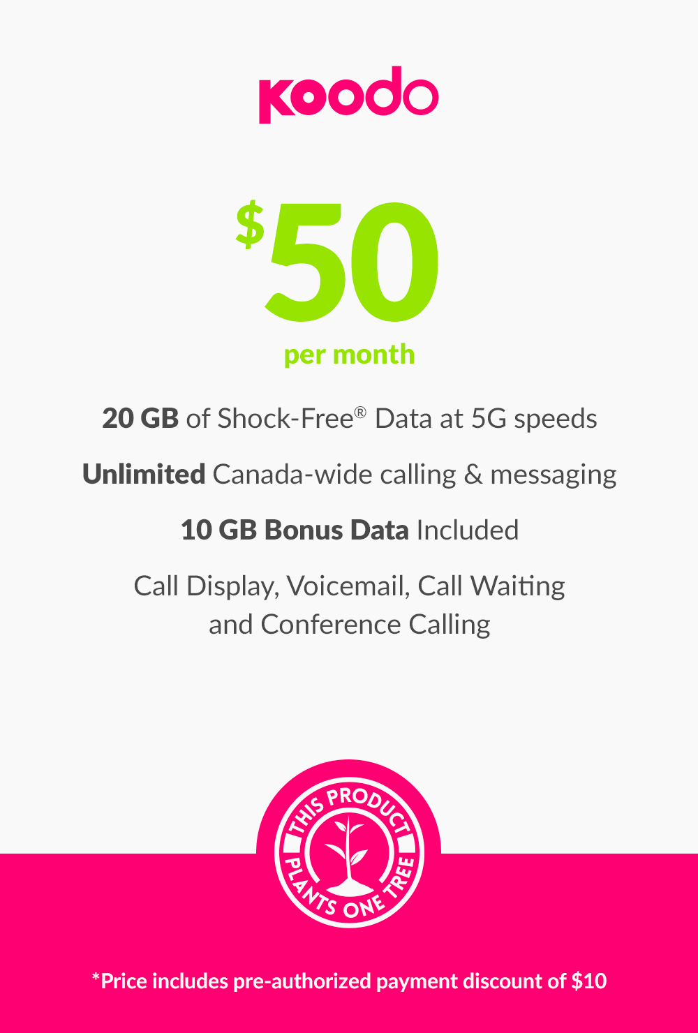 20 GB - $50 (New Activations and Renewals) - greenmobile.com