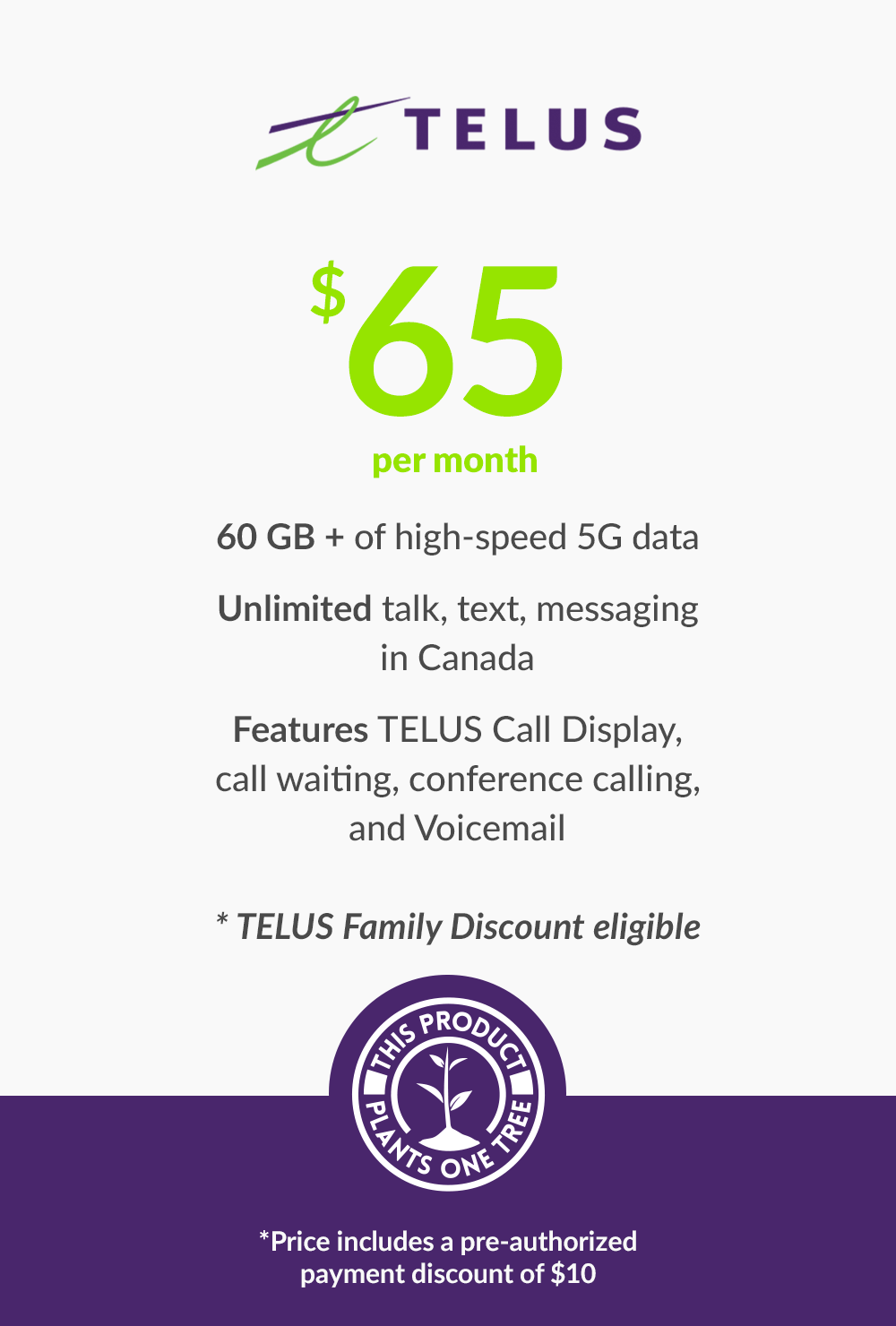 60 GB - $65 (New Activations and Renewals) - greenmobile.com