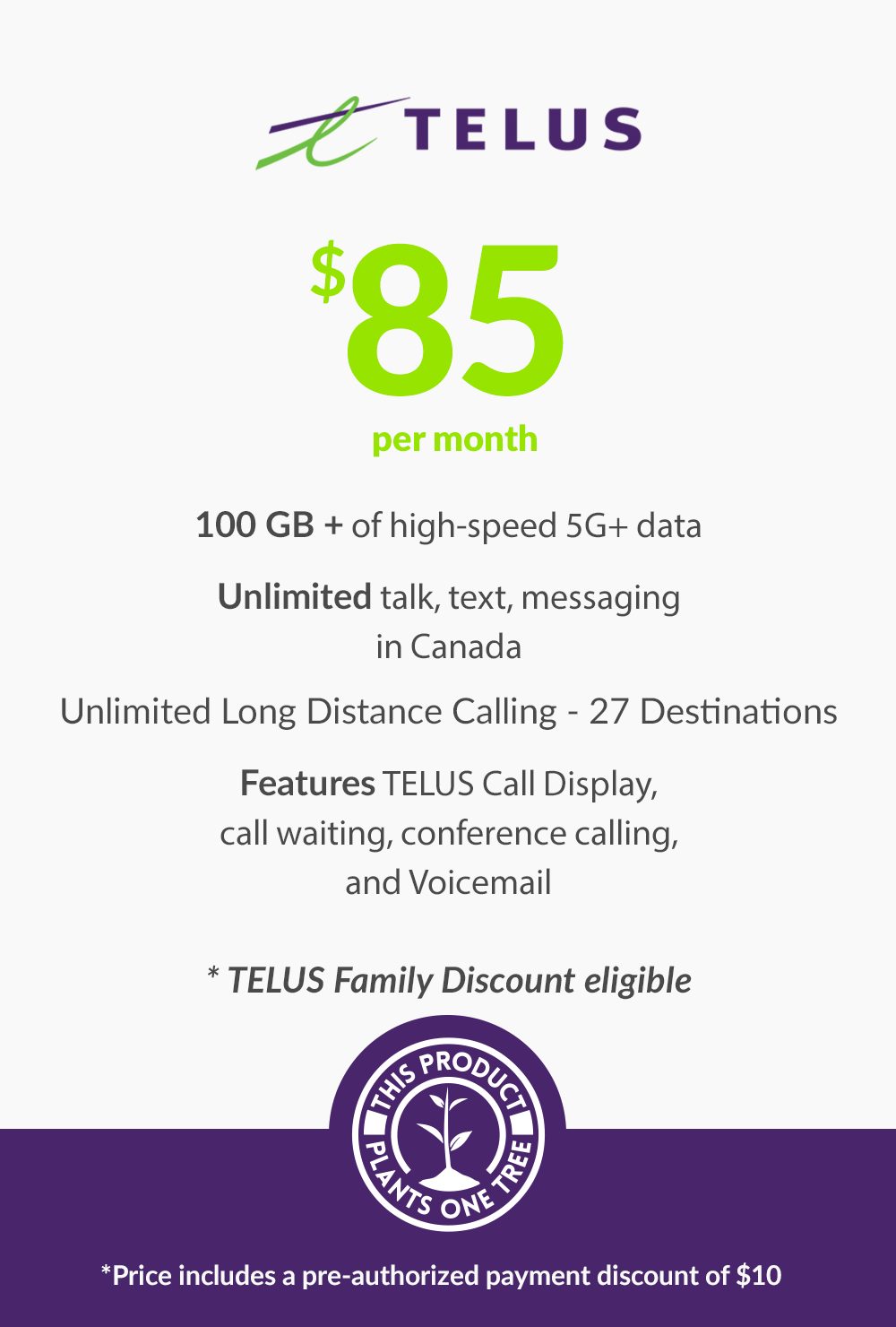 100 GB - $85 (Premium Financing) - greenmobile.com